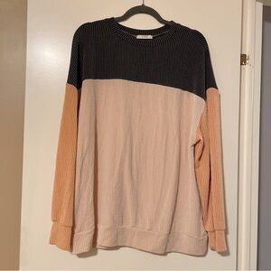 UVN Striped Ribbed Knit Top in Black Orange & Gray Size L